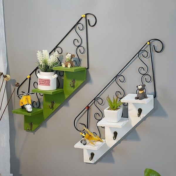 

bathroom shelves stair wall hanging american living room flower stand wrought iron shelf with hook organizer wj021750