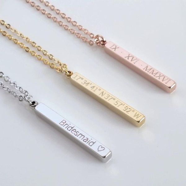 

pendant necklaces dainty coordinates bar necklace, custom vertical roman numeral skinny mom gift, valentine's day gift, Silver