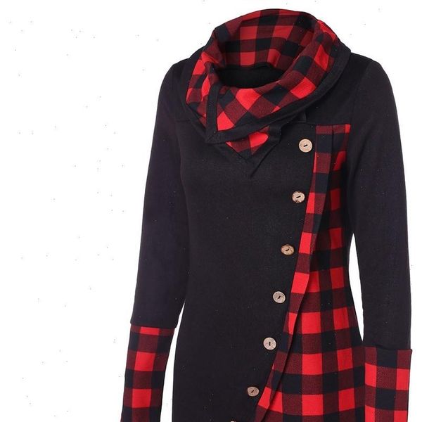 

women blouse long sleeve plaid turtleneck tartan tunic plus size shirt casual women pullover winter jumpers oversized blouse 38, White