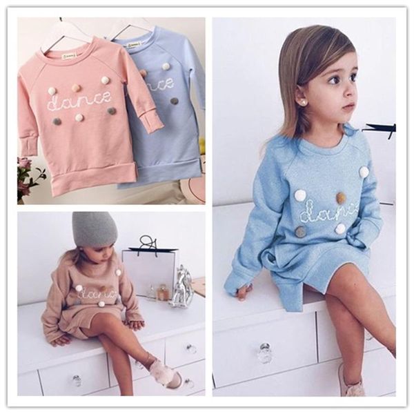 

girl's dresses 1-5y little girls autumn dress long sleeve letter plush dots round neck outfit loose side splits wild fashion sweater, Red;yellow