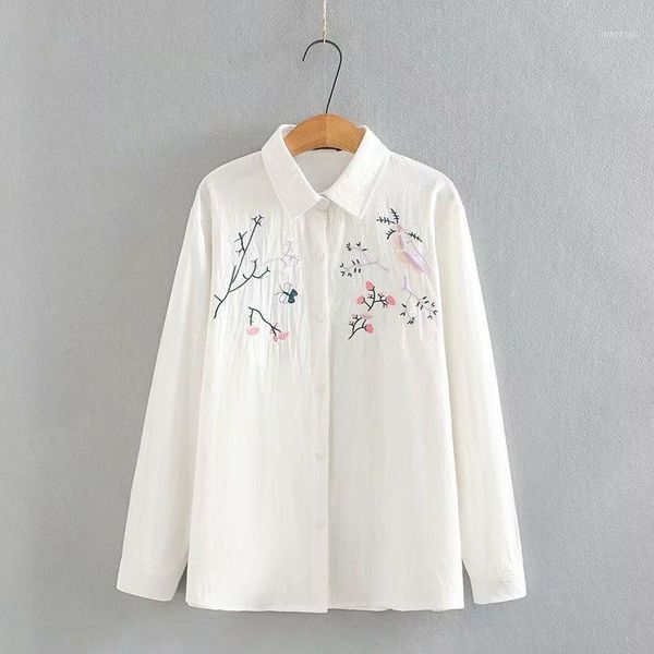 

plus size t-shirt shirt for women large fatwomen in spring and autumn embroidery flowers cotton fabric long sleeve, Black