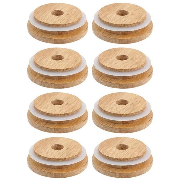 

kitchen storage & organization reusable bamboo jar lids 70mm mason with straw hole for wide mouth