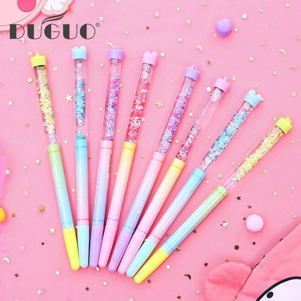 

gel pens duguo cute stationery quicksand gradient fairy pen girl heart powder gold kawaii school supplies
