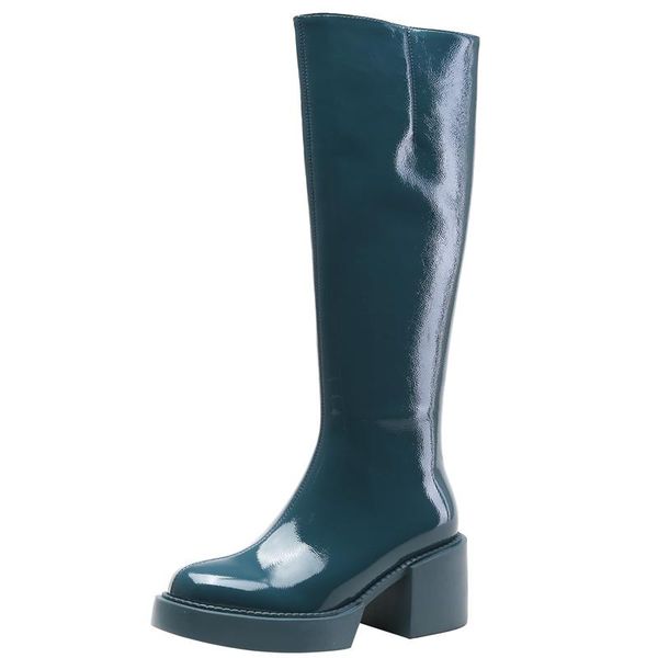 

boots women's high heel street leather thick waterproof platform barrel fashion versatile simple motorized boot, Black
