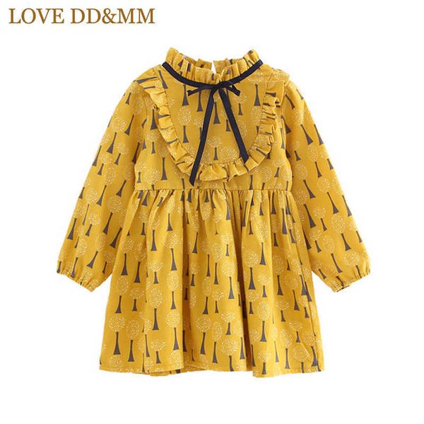 

love dd&mm girls dresses spring kid's clothing girls garden wind collar lace tree print doll shirt long-sleeved dress 210715, Red;yellow