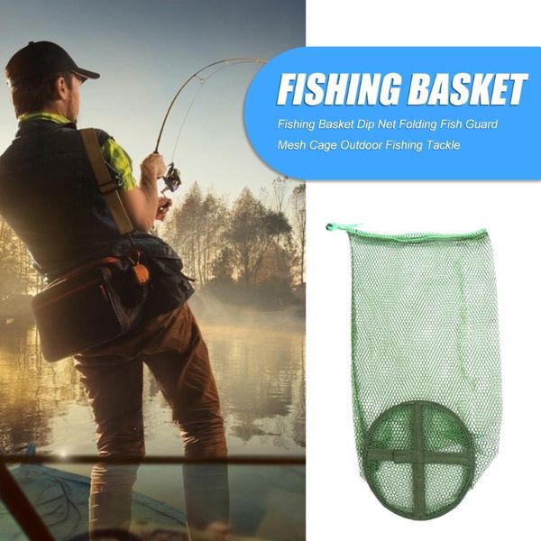 

portable collapsible fishing basket net fish guard mesh cage outdoor drawstring folding portable easy fishing carrying