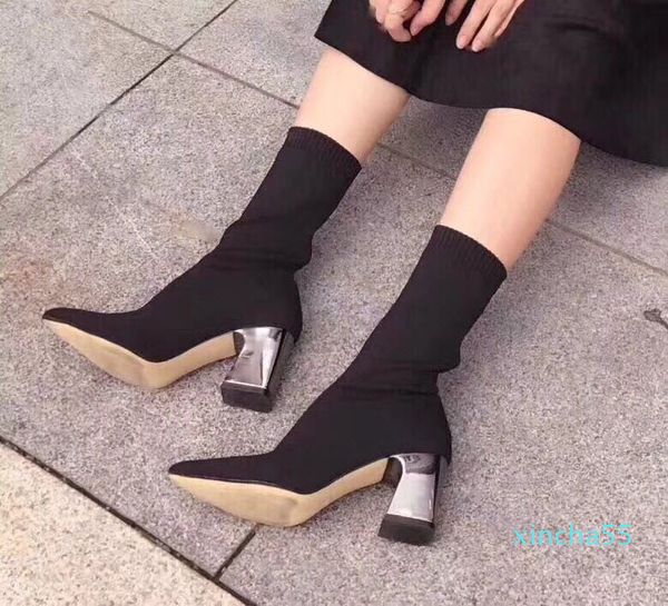 

high platform fur boots for women fashion designer women's combat booties female, Black