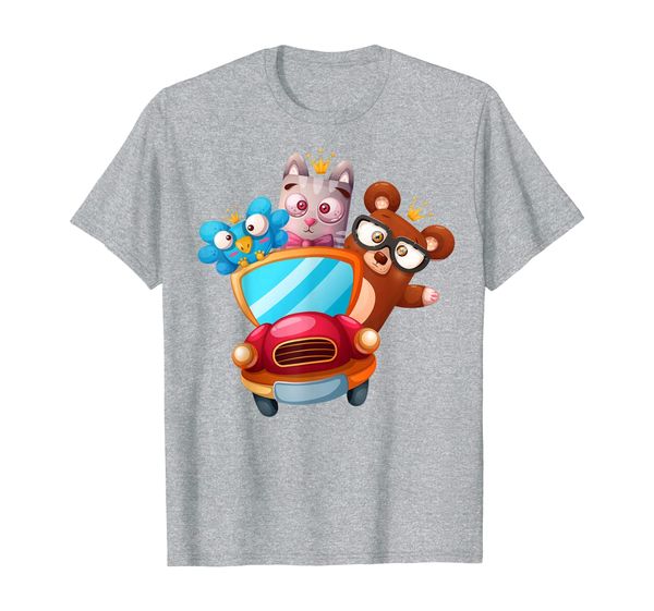 

cute friendship cat, bear and bird illustration t-shirt, White;black