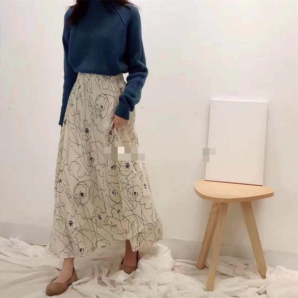 

spring new arrival all match vintage skirt floral faldas largas elegantes irregular skirt 4 colors available 210315, Black