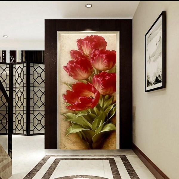 

wallpapers dropship custom po wallpaper red tulip oil painting decoration mural living room el entrance background