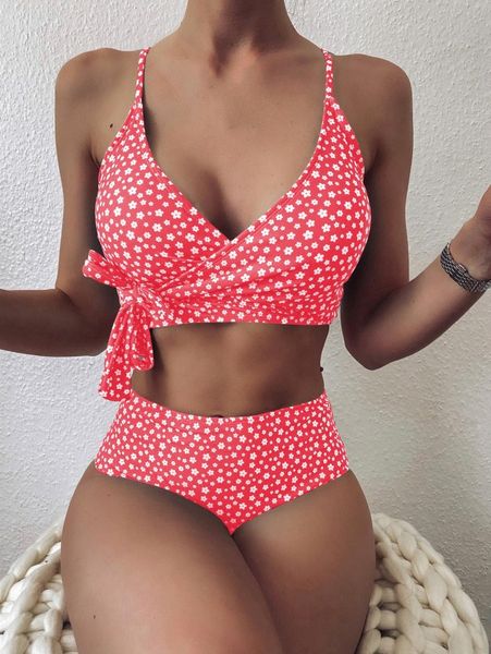 

ditsy floral print knot bikini swimsuit z4mt#, White;black