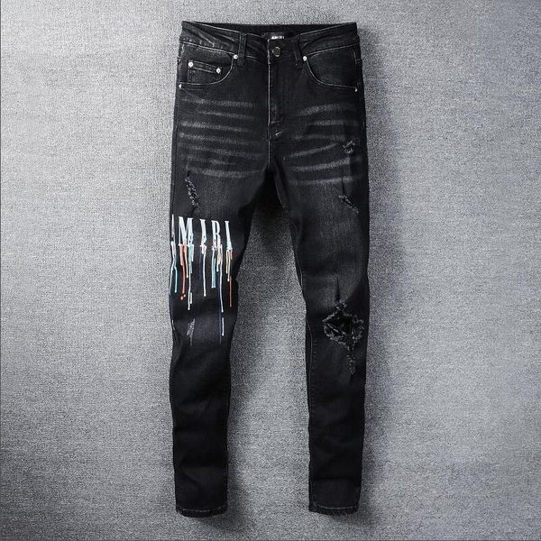 Herren Designer-Jeans Star High Elastics Distressed Ripped Slim Fit Motorrad Biker Denim für Herrenmode Schwarze Hosen#030kwim