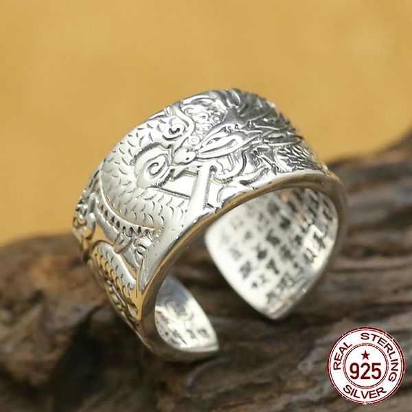 

cluster rings 100% s925 sterling silver men's ring personality fashion classic jewelry retro style carved dragon heart shape 2021, Golden;silver