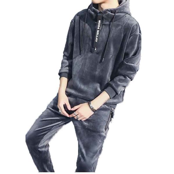 

men's tracksuits amberheard moda masculina terno esportivo inverno com capuz camisolas + calÃ§as esportivas velo grosso 2 peÃ§a conjunto, Gray