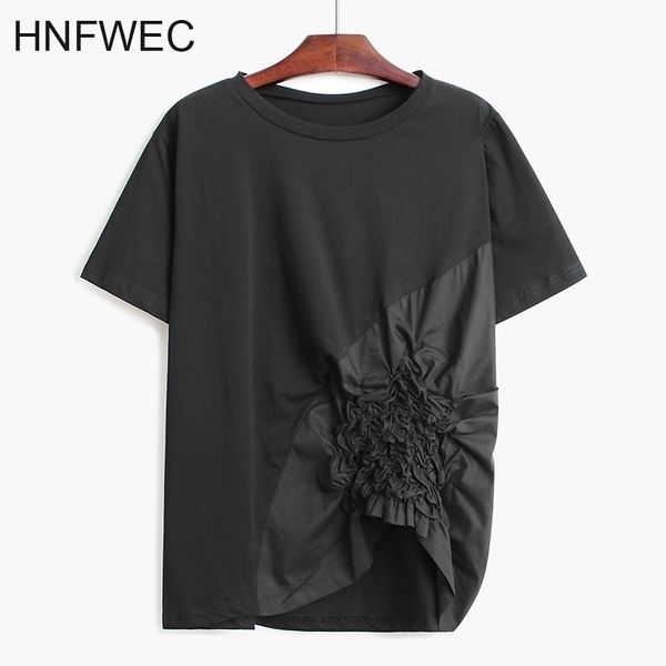 

women gray pleated split asymmetrical temperament t-shirt new round neck short sleeve fashion spring summer v431 210315, White