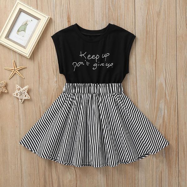 

40 summer infant baby girl dress letter stripes printed sleeveless round neck princess girls casual dresses clothing, Red;yellow