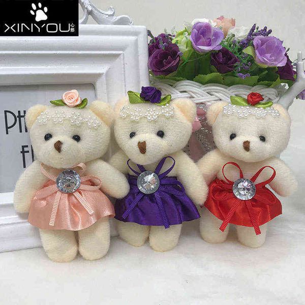 Para o presente de Natal novo 12cm 10 pçs / lote pp algodão garoto brinquedos boneca de pelúcia mini pequeno urso de pelúcia buquês de flores urso para casamento y211119