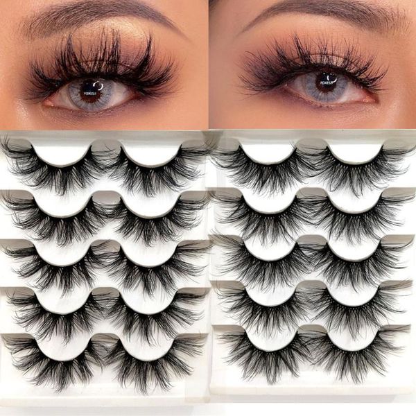 

false eyelashes 5pairs mink faux eyelash dramatic volume lashes wispy fluffy extension cruelty-big eye makeup