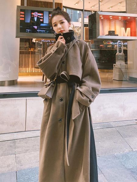 

women's wool & blends woollen overcoat 2021 small korean dongdamen elegant medium long woolen outer garment, Black