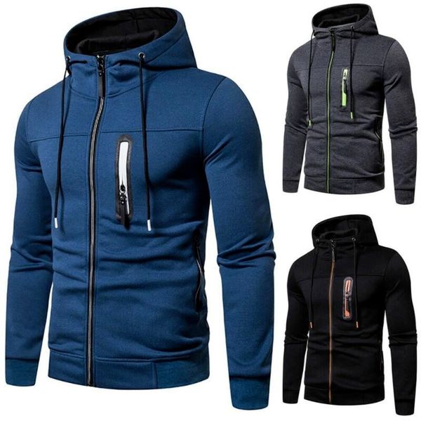 

men's hoodies & sweatshirts drawstring zip hooded sweatshirt coat casual sports jacket hoodie outwear, Black