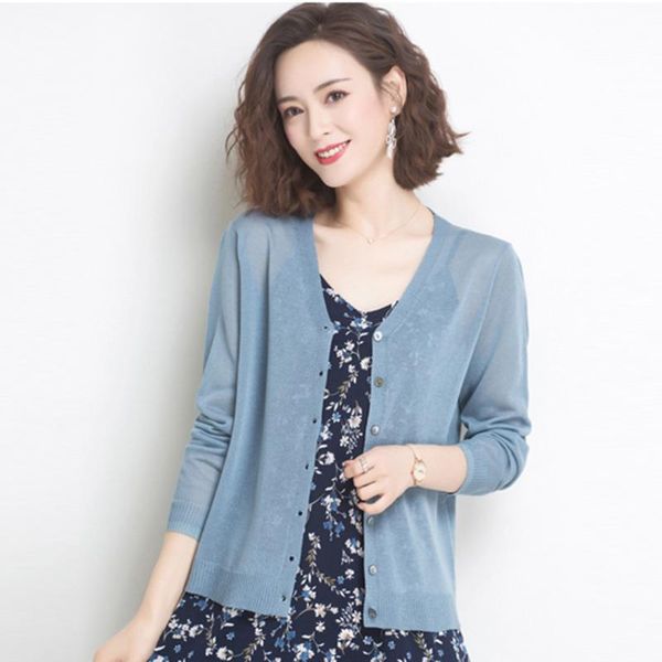 

women's knits & tees summer thin knitwear cardigans coat plus size long sleeve sunscreen jacket casual single breasted v-neck knitted, White