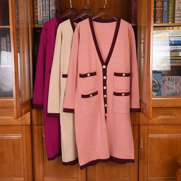 

autumn winter chic women's cashmere wool knit coat new designer women soft comfort v-neck cardigans c419, White