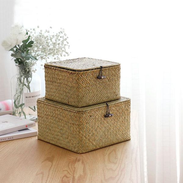 

storage baskets wrack woven basket with lid handmade brown large capacity portable box indoor household items