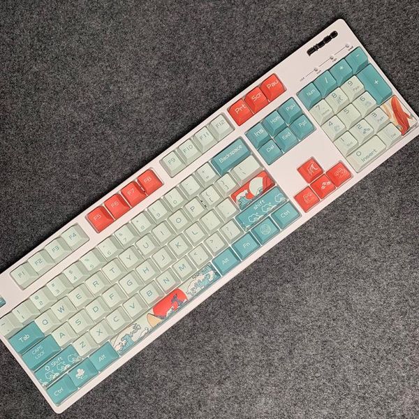

keyboards japanese style coral sea design white blue red keycaps for cherry mx switch mechanical gaming keyboard 108 keys oem pbt key caps