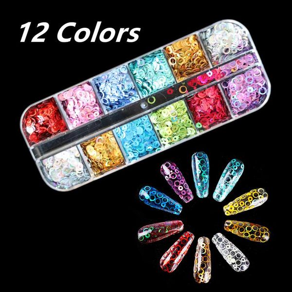 

nail art decorations 1 box of holographic flashing mixed ring bottled magic laser dot hollow circle ultra-thin sequin decoration, Silver;gold