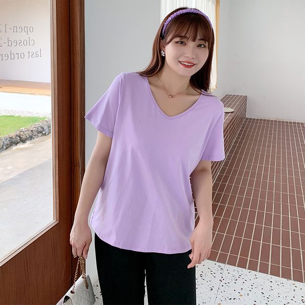 

new fashion plus-size summer wear women's short sleeves slimming v-neck t-shirt 2045 dhwy, White