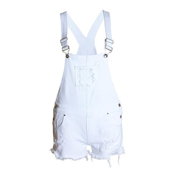 

women's jeans white loose overalls ripped jumpsuit shorts, Blue