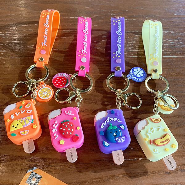 

10pieces/lot 2022 creative ice cream keychains lovely fruit ice cream key chain pvc pendant accessories key ring gifts for boys and girls, Silver