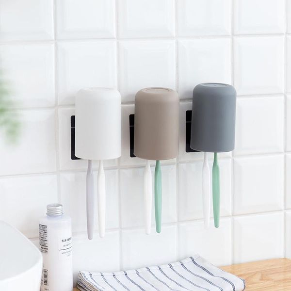 

bathroom storage & organization plastic toothbrush holder with gargle cup wall suction cups rack shaver tooth brush dispenser accessories se