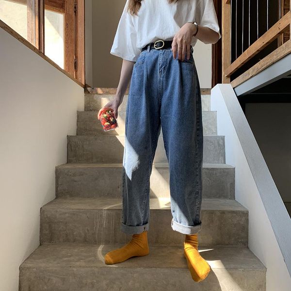

women's jeans shnsophi streetwear women high waist plus size mom boyfriends korean style harem pants vaqueros mujer damskie, Blue