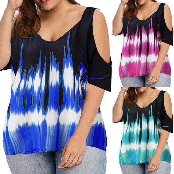 

women's blouses & shirts 2021 fashion casual plus size blouse loose print cold shoulder tee female women short sleeve shirt blusas femi, White