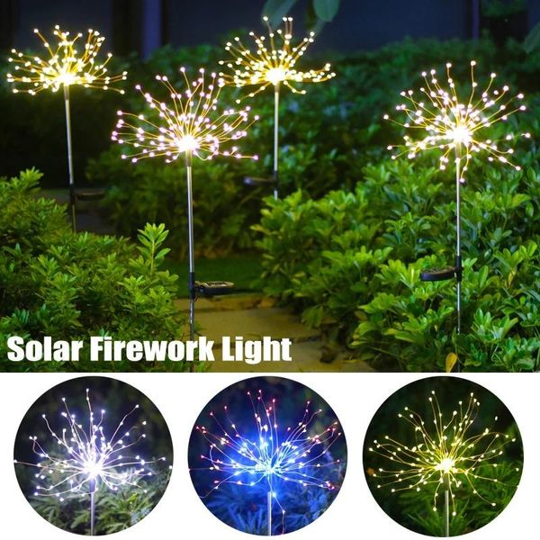 Lâmpadas solares 90/120/150 LED luzes de fogos de artifício à prova d'água dente-de-leão luz de fada ao ar livre para jardim gramado paisagem feriado