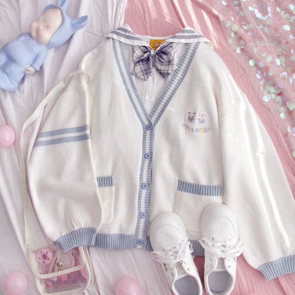 

women's sweaters cute fashion knitted sweater women kawaii vintage cardigan female harajuku v neck jk school button-down long slee, White;black