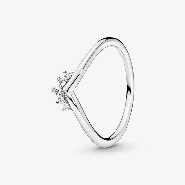 Gioielli firmati 925 Anello nuziale in argento Pandora Pandora Tiara Wishbone Anello per le donne Matrimonio Cubic Zirconia Diamanti Anelli stile europeo Compleanno Regalo donna