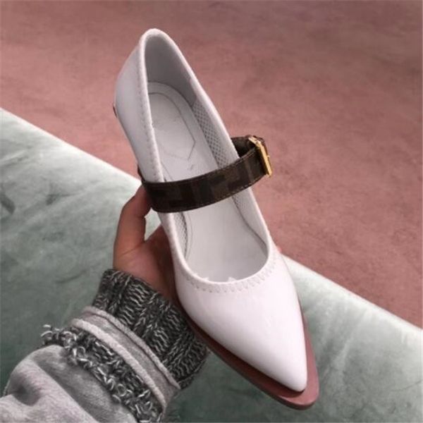 

designer square heel women high heels fashion dress shoes pointed patent leather pumps wild women's shoes, Black