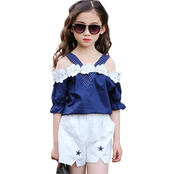 

kids clothes girls vest + short outfits floral for teenage summer children's girl 6 8 10 12 14 210528, White
