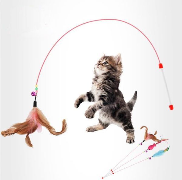 

cat toys funny pet stick wire feather bells cats toy interactive plush supplies