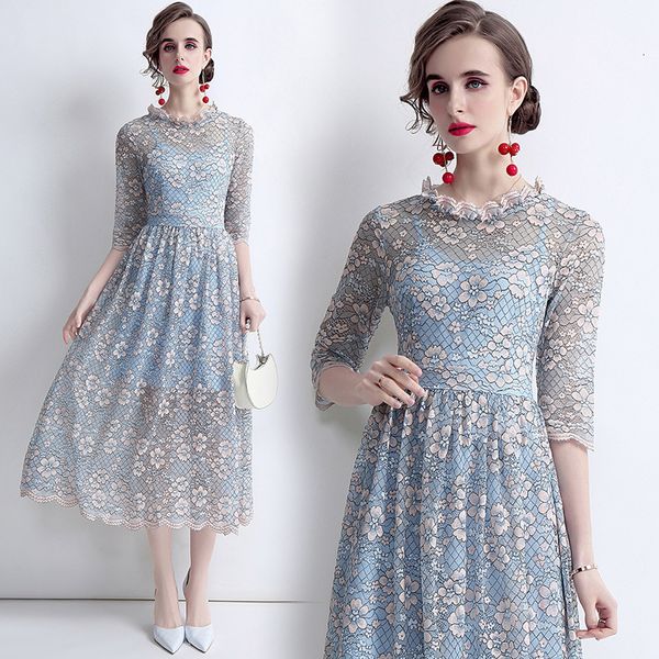 

middle aged women 40-50 years old medium and long fashionable age reducing foreign style lace high-end temperament large swing skirt, Black;gray