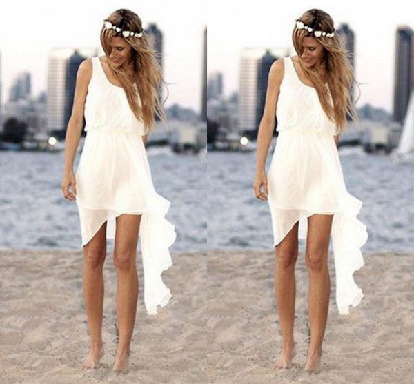 

2021 new short beach wedding es scoop sleeveless chiffon summer boho bridal gowns vestiod de noiva kfii, White