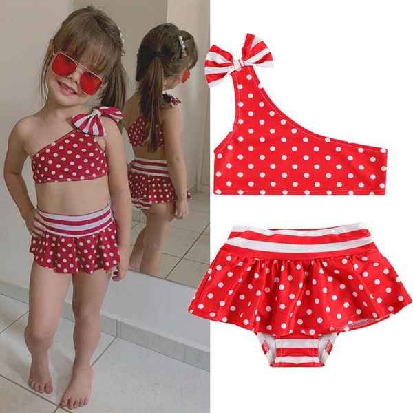 

one-piece suits baby girl cute bowknot polka dot printed bikini set swimsuit swimwear 6m-4y toddler kids summer fashion ruffled bathing suit
