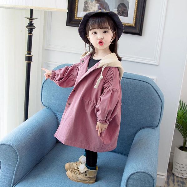

coat kids girl long trench spring autumn baby girls hooded windcheater outerwear korean casual loose coats children clothing, Blue;gray
