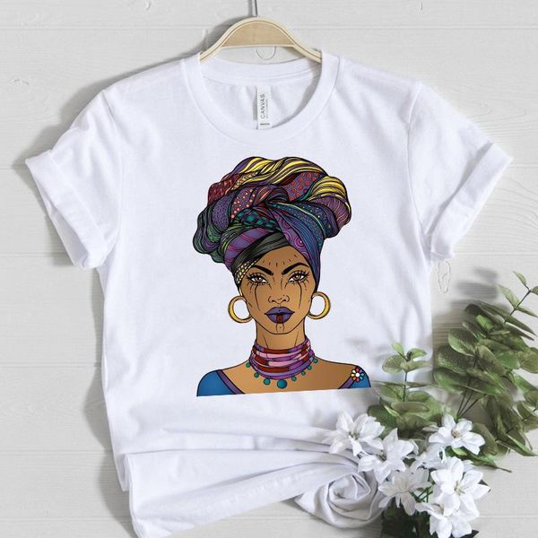 

aesthetic african women graphic t shirt black melanin queen female t-shirt beautiful africa girl tee shirt femme 100%cotton, White