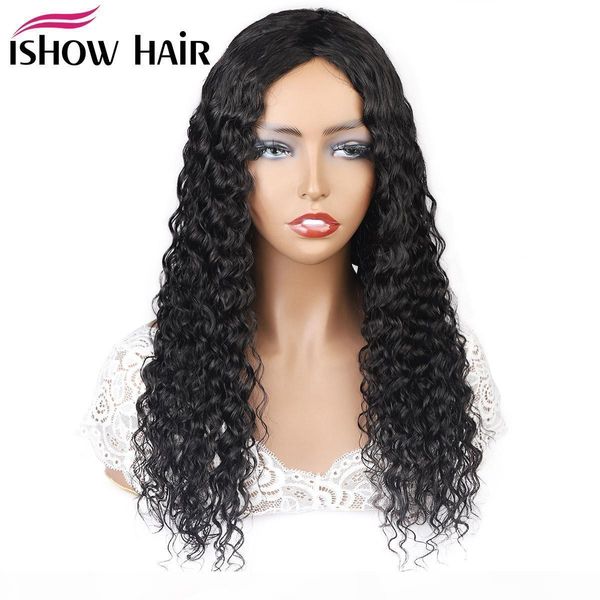 

ishow brazilian loose deep yaki straight human hair wigs middle part peruvian curly none lace wigs indian hair malaysian body wave, Black;brown