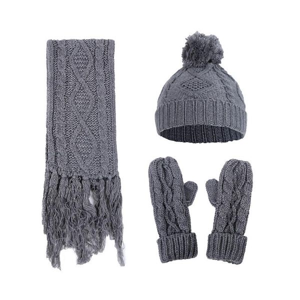 

hats, scarves & gloves sets winter women scarf hat 3 pieces set knitted tassel ball beanies full finger keep warm, Blue;gray