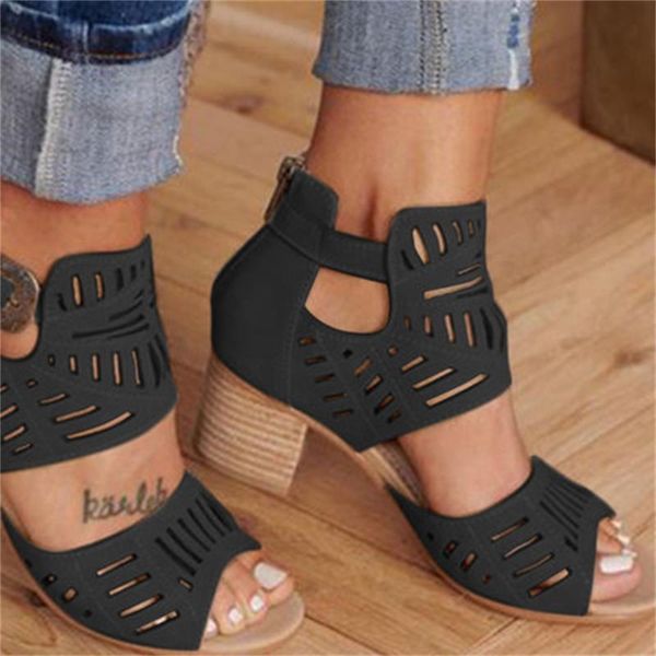 

sandals women wedge mid heel summer slip-on buckle ladies shoes artificial open toe casual wedding pumps sandalias, Black