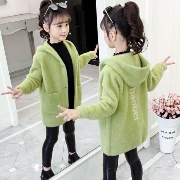 

jackets girls imitation mink velvet coat cardigan spring winter korean version of the long knitwear soft comfortable, Blue;gray